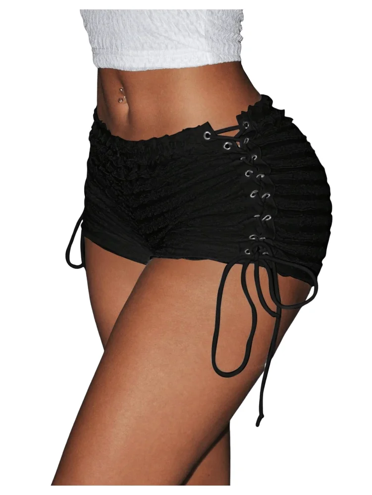 MAKEMECHIC Ruffle Lace Up Mini Shorts