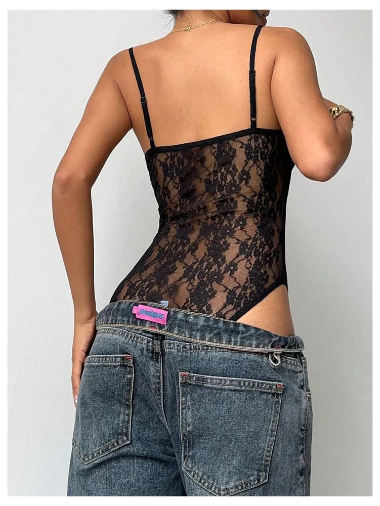 MAKEMECHIC Lace Sheer Backless Bodysuit, view 2