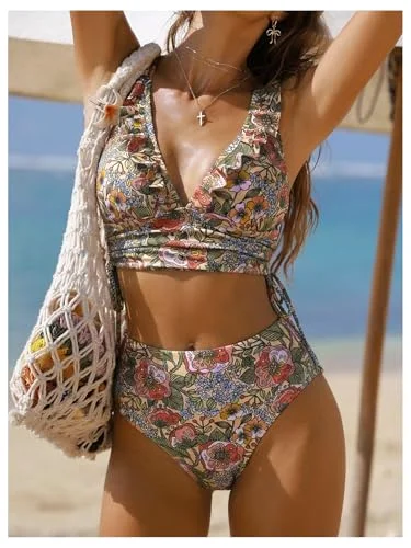MAKEMECHIC Floral High Waist Bikini Set, view 2