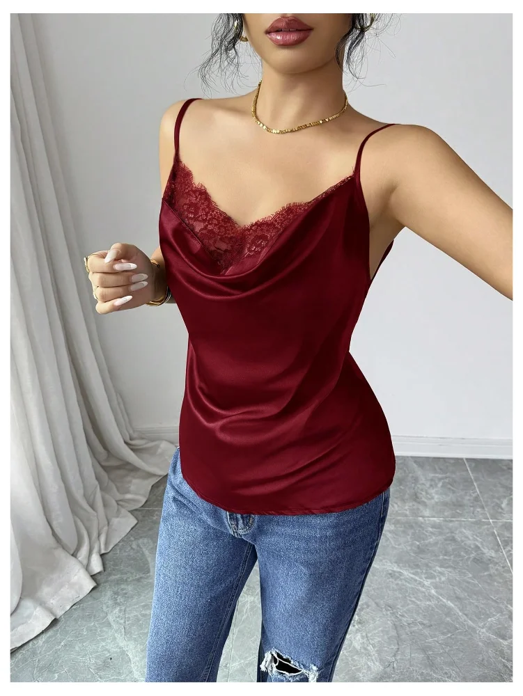 MAKEMECHIC Satin Silk Lace Tank Top, view 2