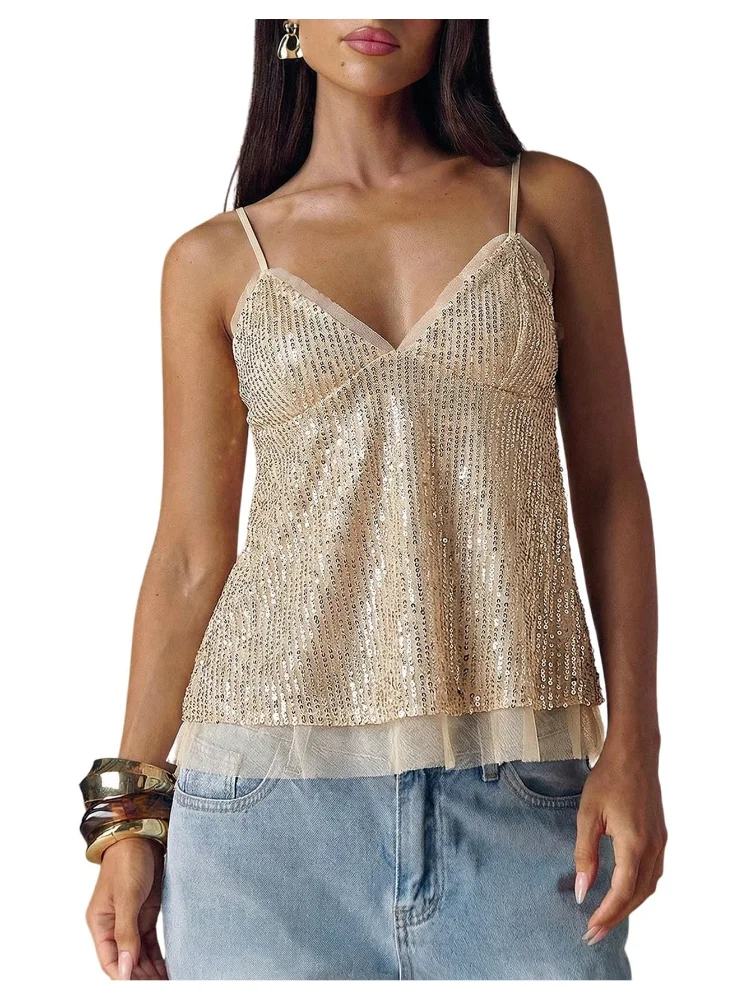 MAKEMECHIC Sequin Sparkly Flowy Tank Top