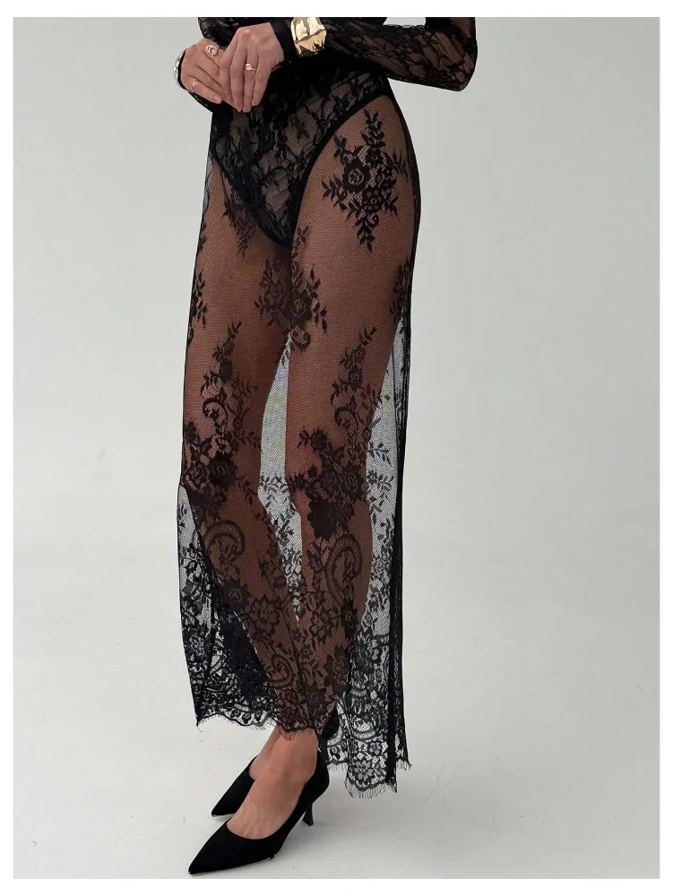 MAKEMECHIC Floral Lace Sheer Beach Cover-Up, view 2