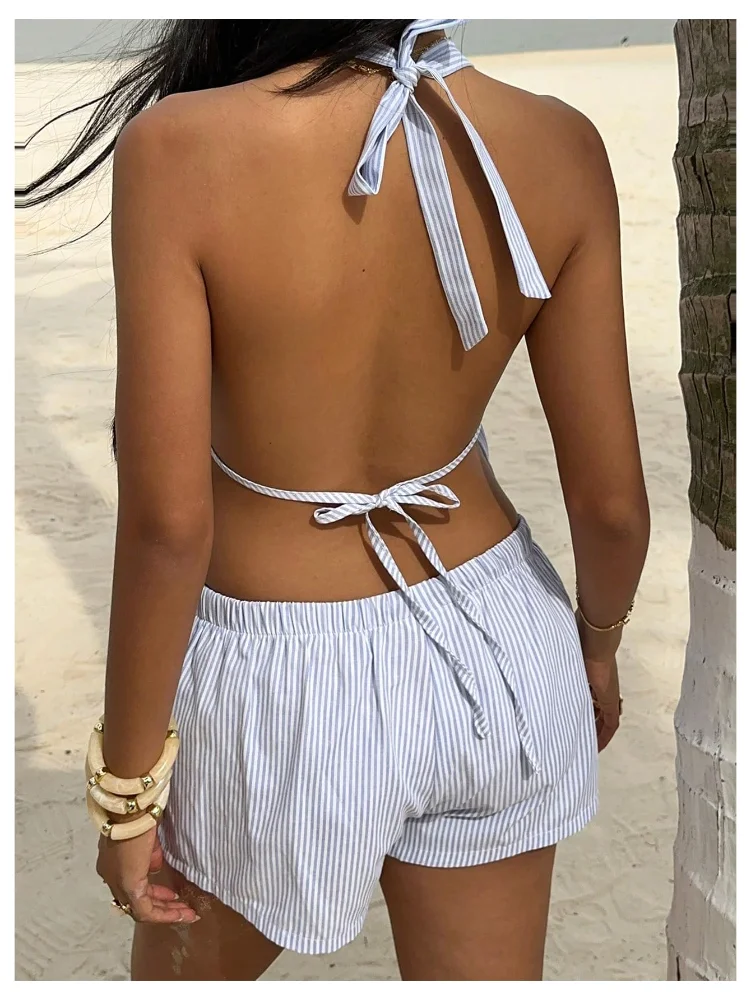 MAKEMECHIC Striped Backless Shorts Set, view 2