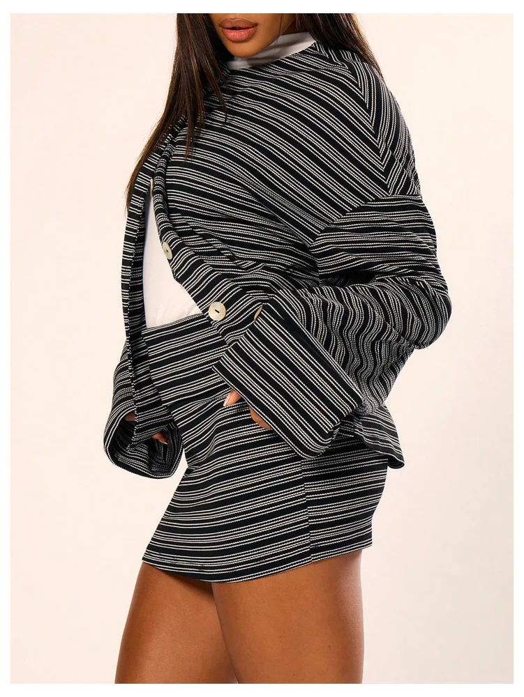 MAKEMECHIC Striped Bell Sleeve Oversized Cardigan, view 3