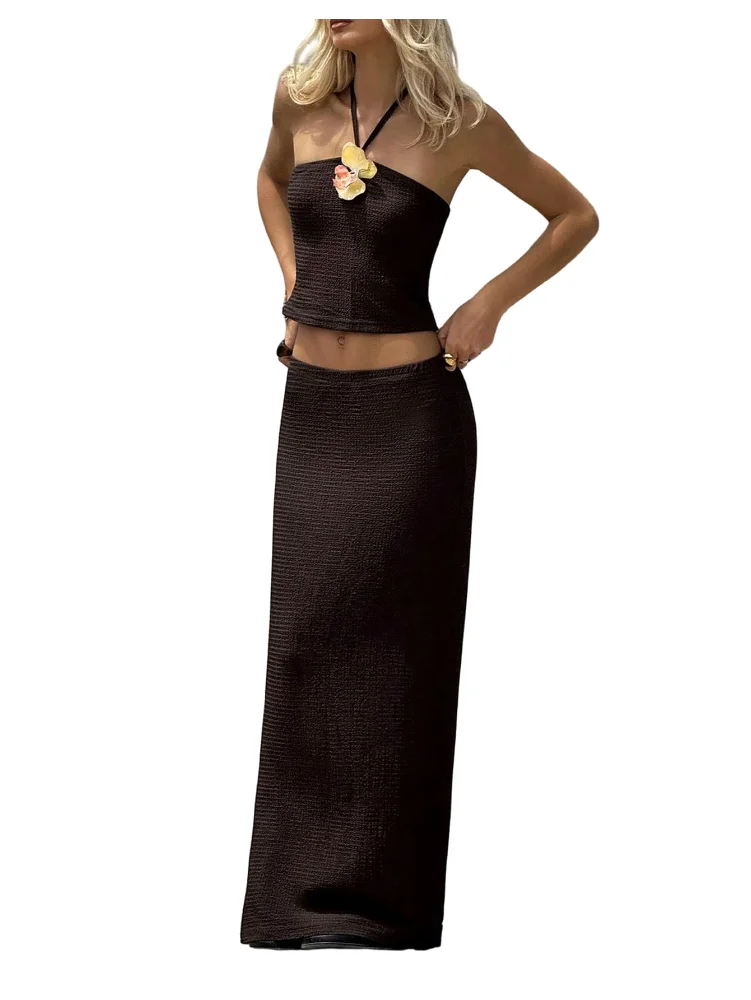 MAKEMECHIC Floral Crop Maxi Skirt Set