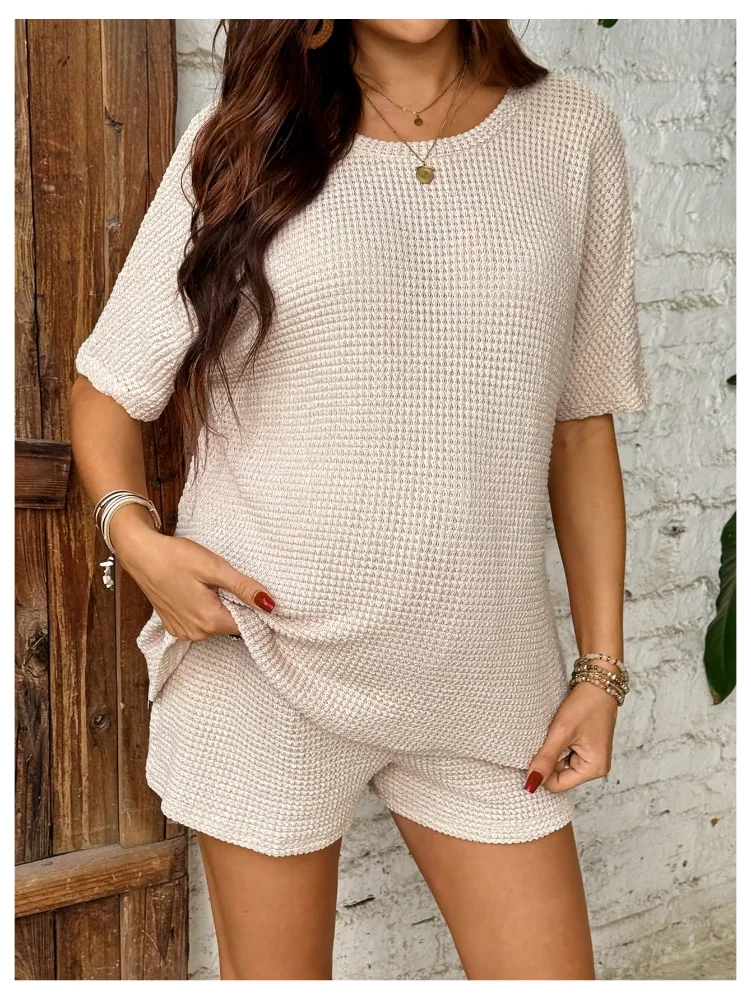 MAKEMECHIC Waffle Knit Drawstring Maternity Two-Piece Set, view 3
