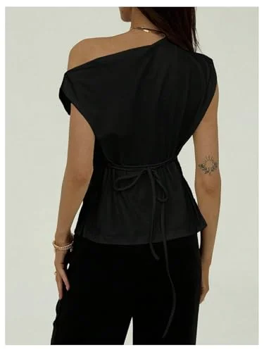 MAKEMECHIC Cinched Waist Asymmetrical Tank Top, view 2