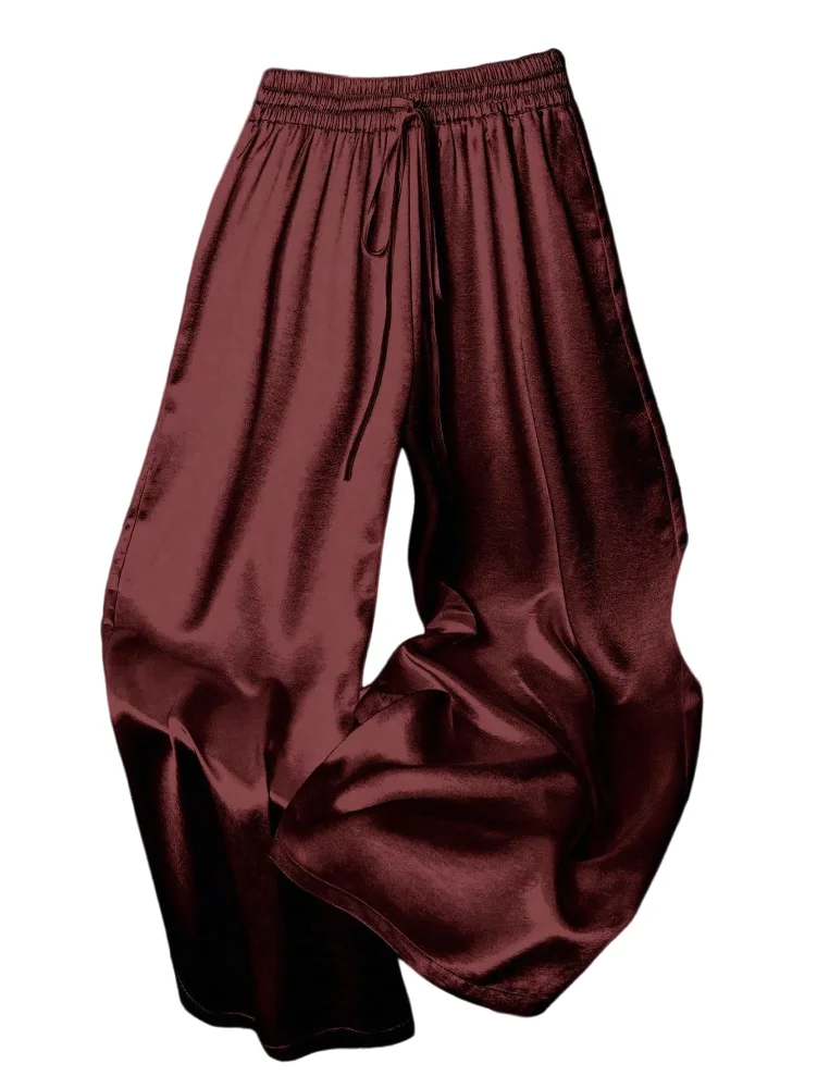 MAKEMECHIC Satin Wide Leg Silk Pants