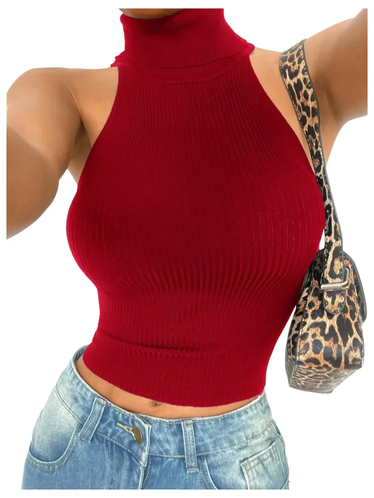 MAKEMECHIC Sleeveless Turtle Neck Crop Top