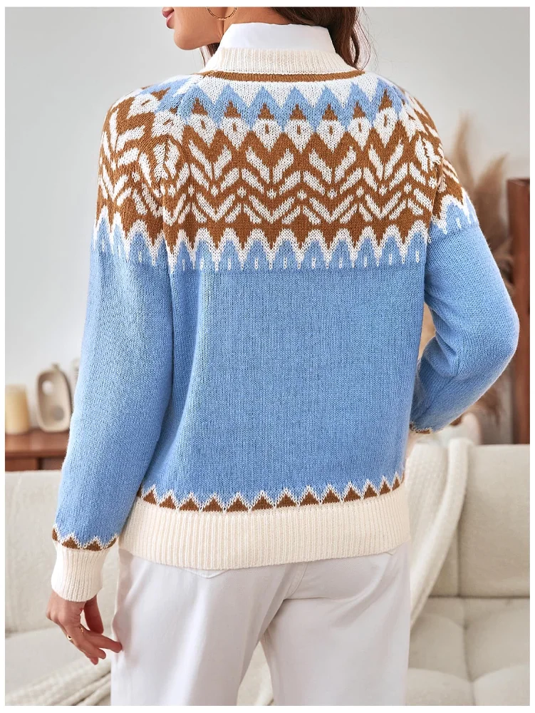 MAKEMECHIC Crew Neck Long Sleeve Knitted Sweater, printed, view 2
