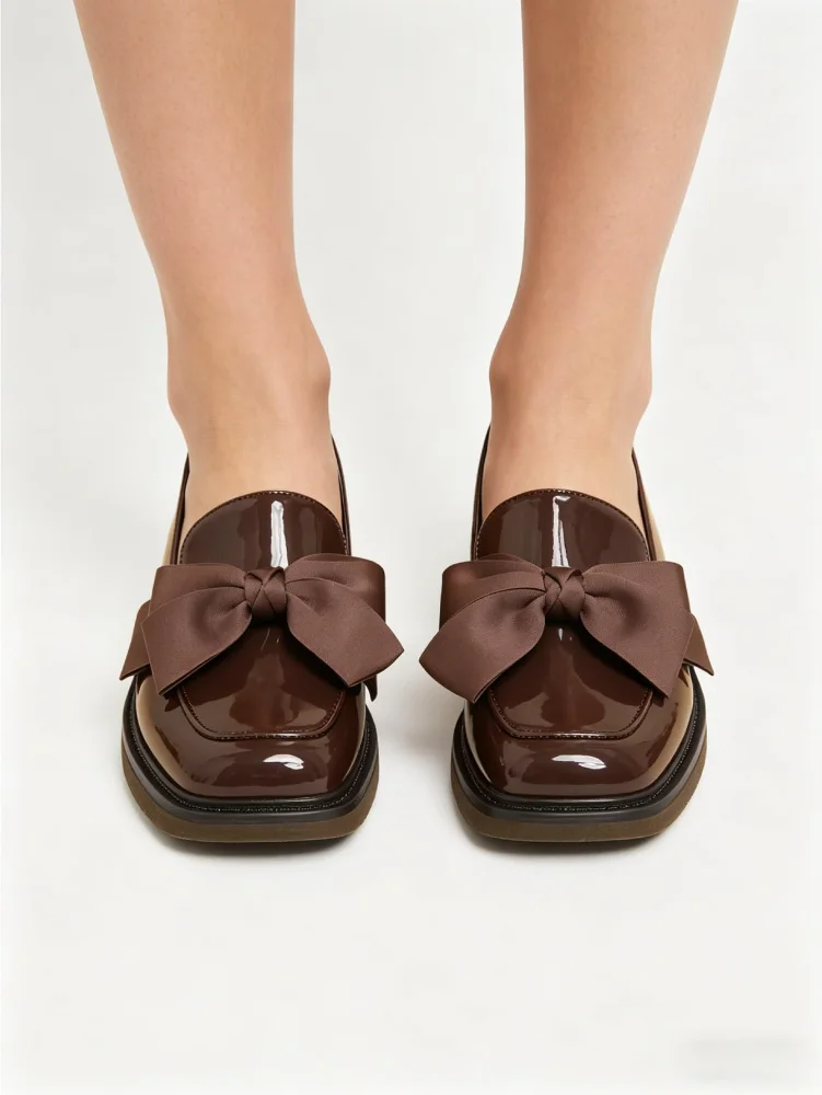 MAKEMECHIC Loafers Bow Leather Flats, view 2