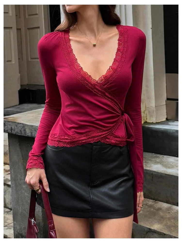 MAKEMECHIC Lace Wrap Pilates Blouse, view 3