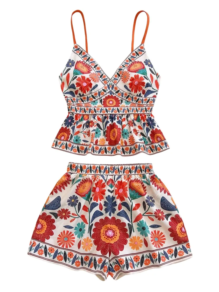 MAKEMECHIC Tropical Floral V-Neck Shorts Set