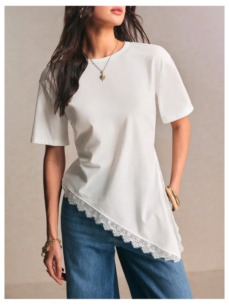 MAKEMECHIC Asymmetrical Lace Tie Back Top, view 3