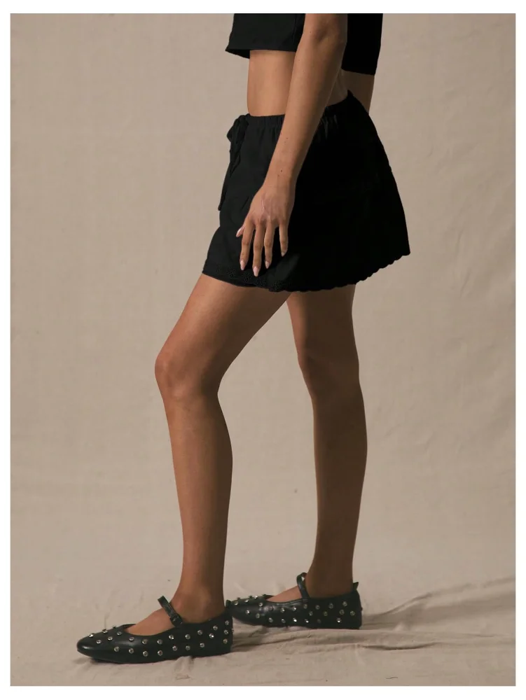 MAKEMECHIC Embroidery Low Waisted Drawstring Mini Skirt, view 2