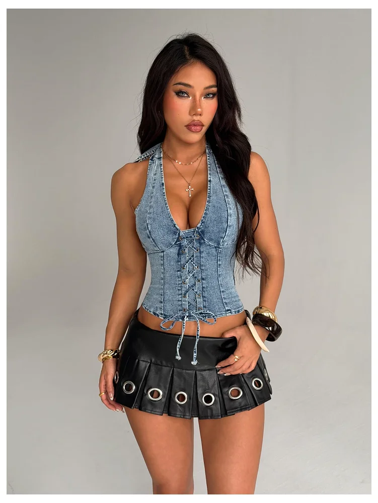MAKEMECHIC Denim Backless Corset Top, view 3