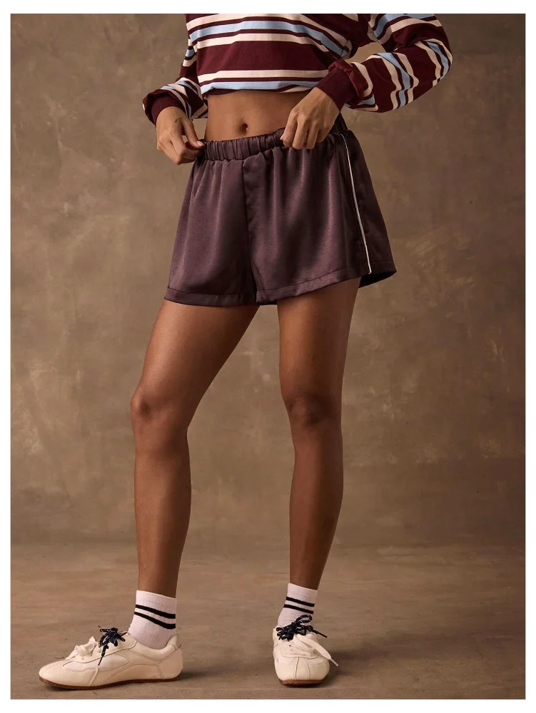 MAKEMECHIC Satin Sweat Wide Leg Shorts, view 2
