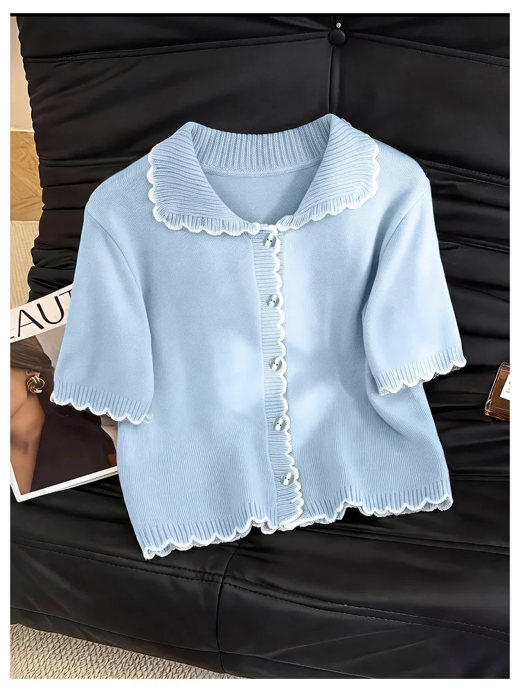 MAKEMECHIC Short Sleeve Scalloped Lightweight Cardigan, view 3