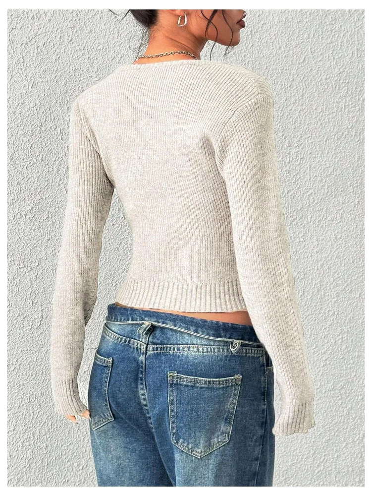 MAKEMECHIC Scoop Neck Cropped Long Sleeve Sweater, view 3