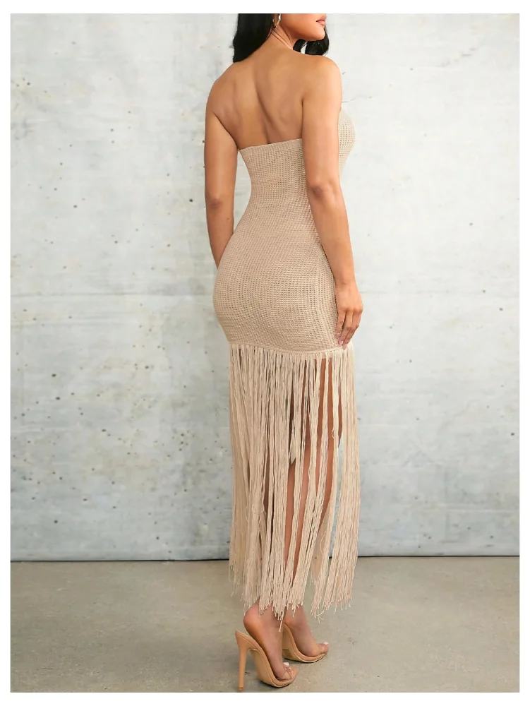 MAKEMECHIC Crochet Fringe Backless Dress, view 3