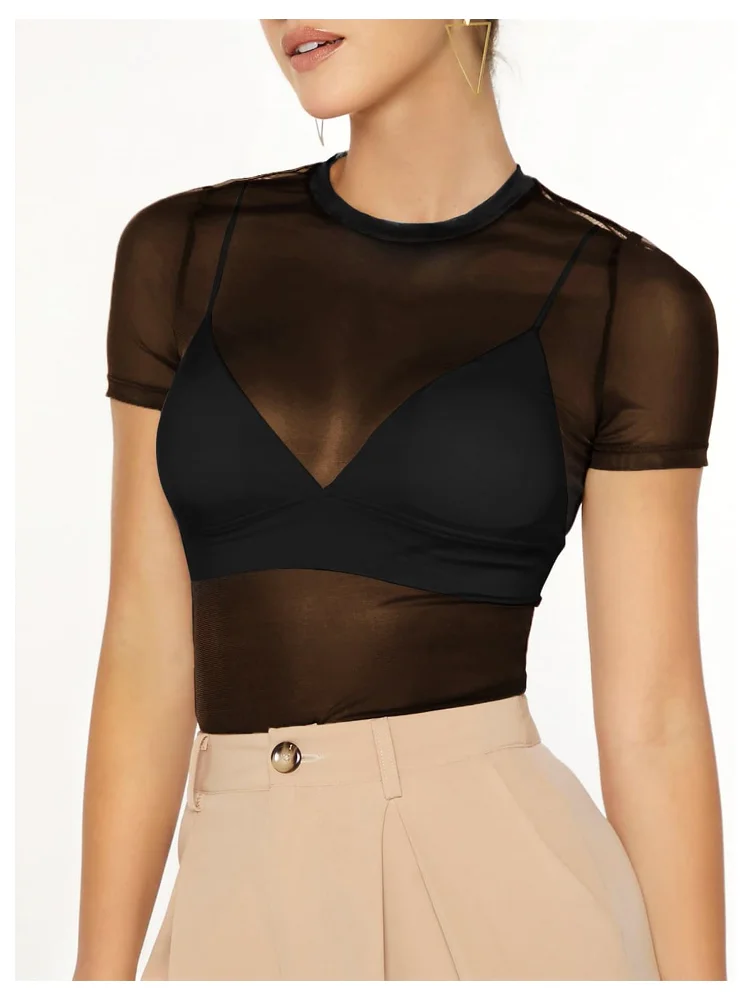 MAKEMECHIC Mesh Sheer Short Sleeve Matching Set, view 2