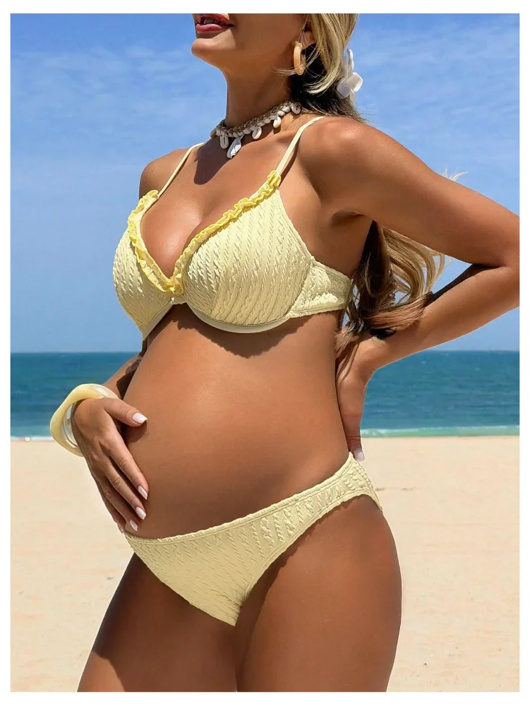 MAKEMECHIC Push Up Ruffle High Maternity Bikini Set, view 2