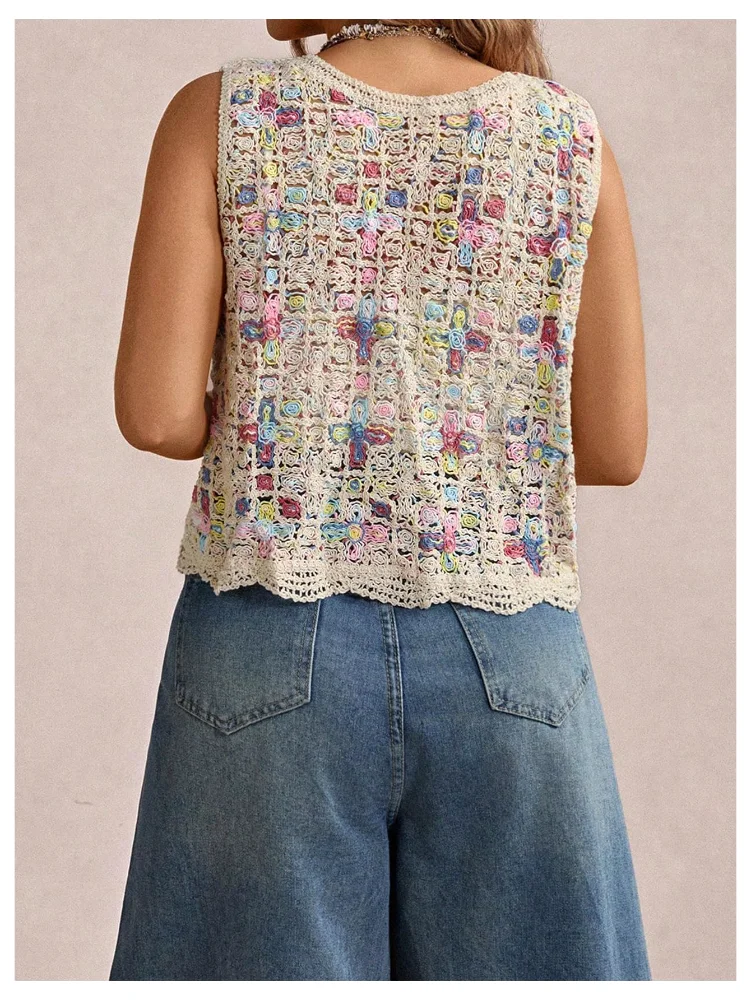 MAKEMECHIC Crochet Hollow Crop Sweater, view 3