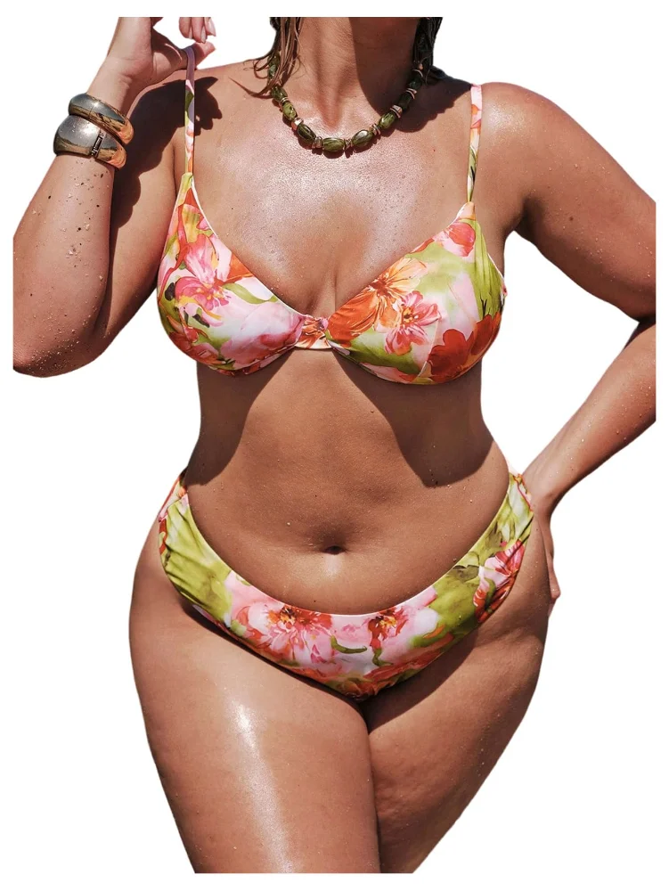 MAKEMECHIC Floral Triangle Tie Back Bikini Set