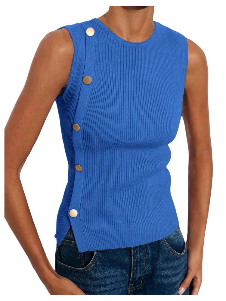 MAKEMECHIC Button Down Crew Neck Knit Sweater Vest