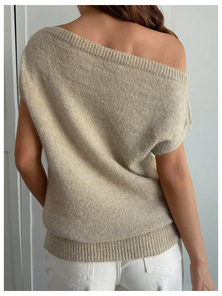 MAKEMECHIC Off The Shoulder Short Sleeve Old Sweater, view 2
