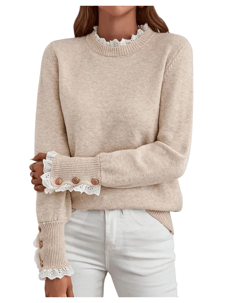MAKEMECHIC Lace Mock Neck Cozy Sweater