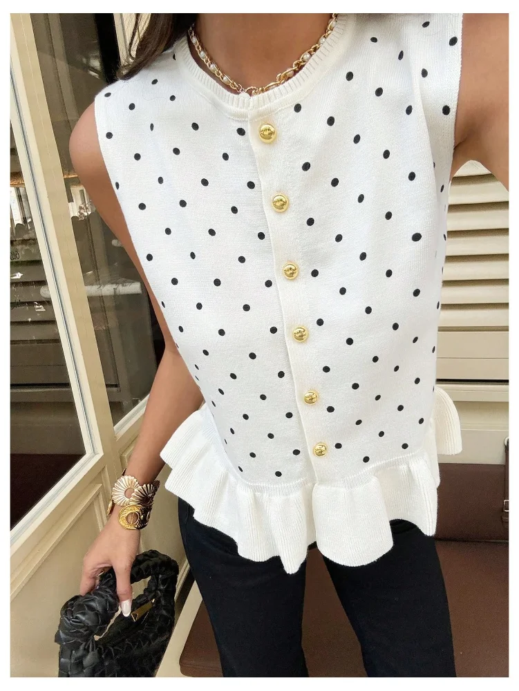 MAKEMECHIC Polka Dot Ruffle Flared Sweater Vest, view 2