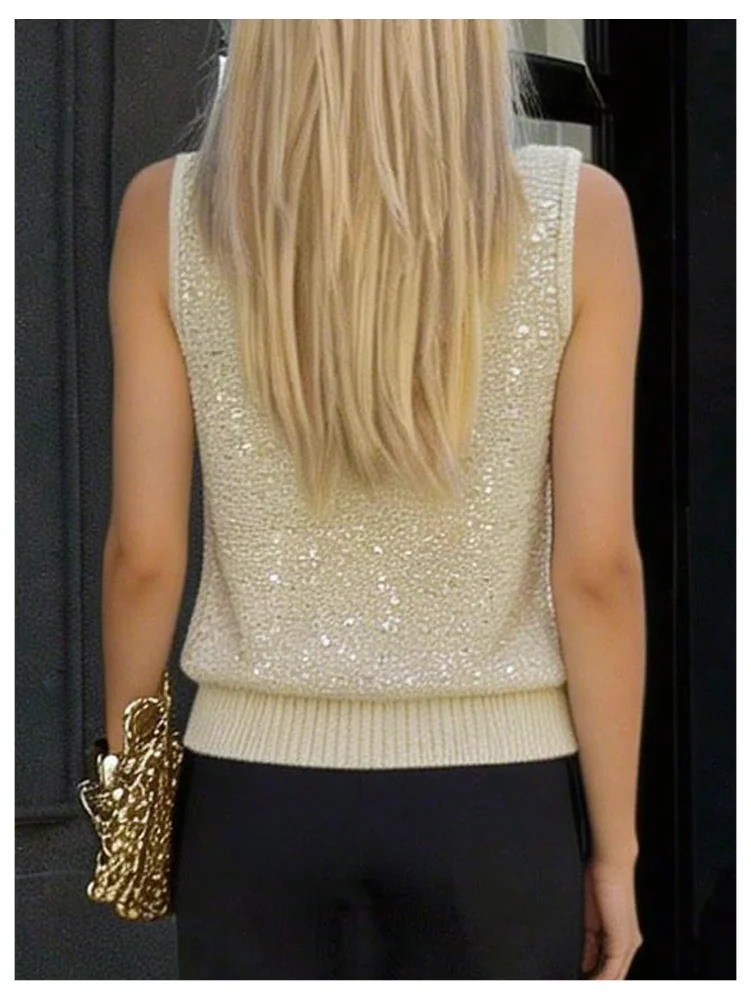 MAKEMECHIC Sequin Sparkly Scoop Neck Sweater, view 2