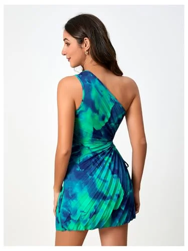 MAKEMECHIC Tie Dye One Shoulder Pleated Mini Dress, view 2