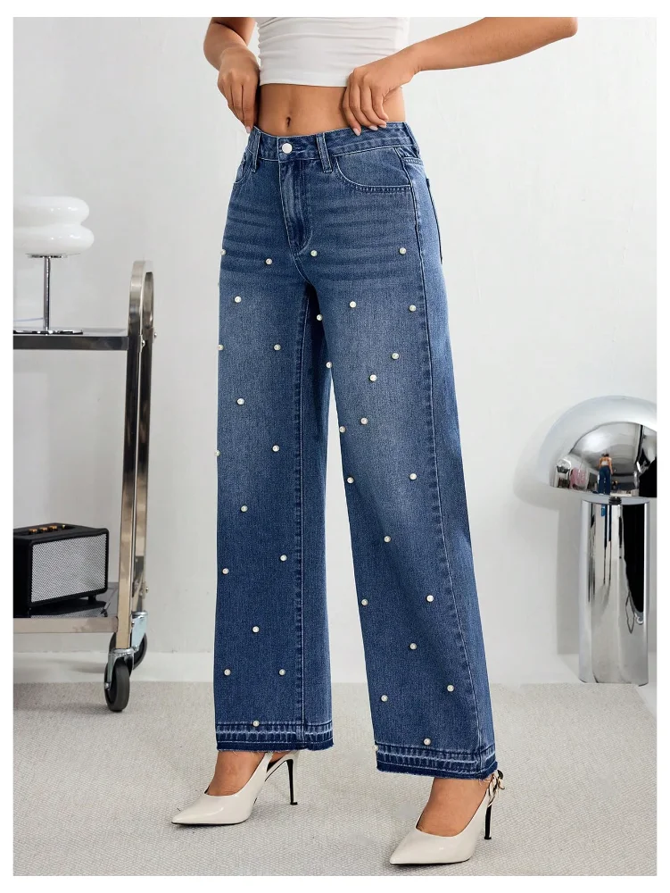 MAKEMECHIC Pearl Wide Leg Straight Jeans, view 3