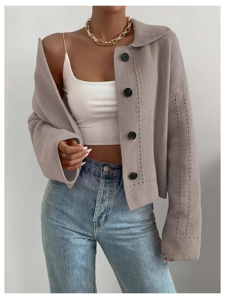 MAKEMECHIC Chunky Collared V-Neck Cardigan, view 3