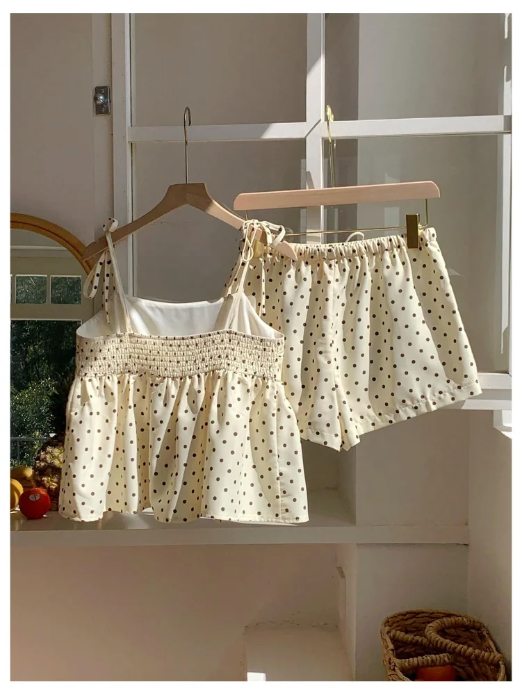 MAKEMECHIC Polka Dot Ruffle Crop Shorts Set, view 2