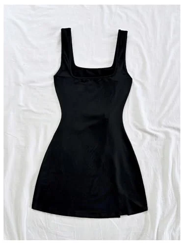 MAKEMECHIC Flower Square Neck Split Mini Dress, view 2
