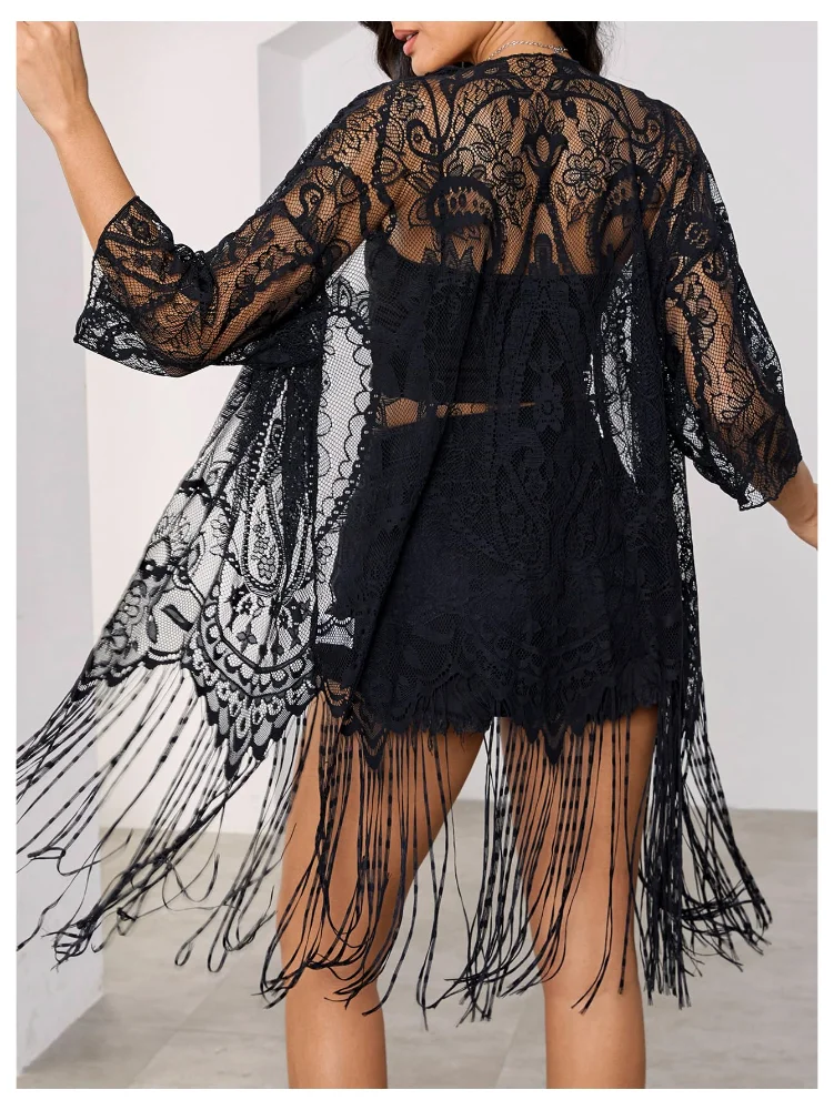 MAKEMECHIC Fringe Lace Long Cardigan, view 2