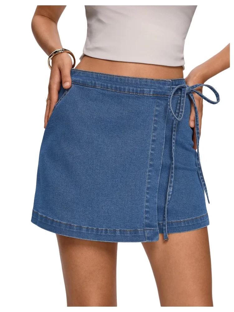 MAKEMECHIC Denim Wrap Wide Leg Jeans