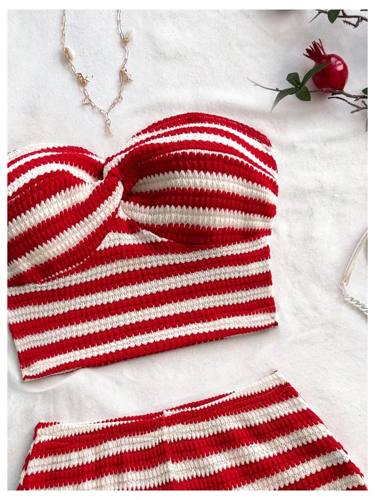 MAKEMECHIC Striped Twist Front Shorts Set, view 3