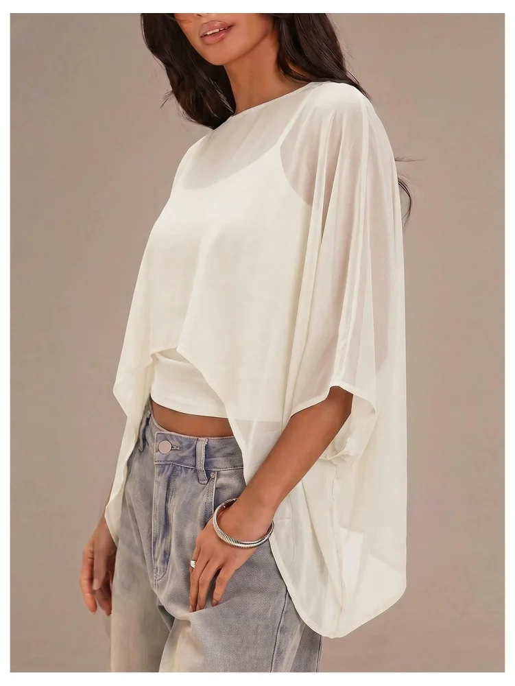 MAKEMECHIC Mesh Sheer Asymmetrical Beach Cover-Up, view 2
