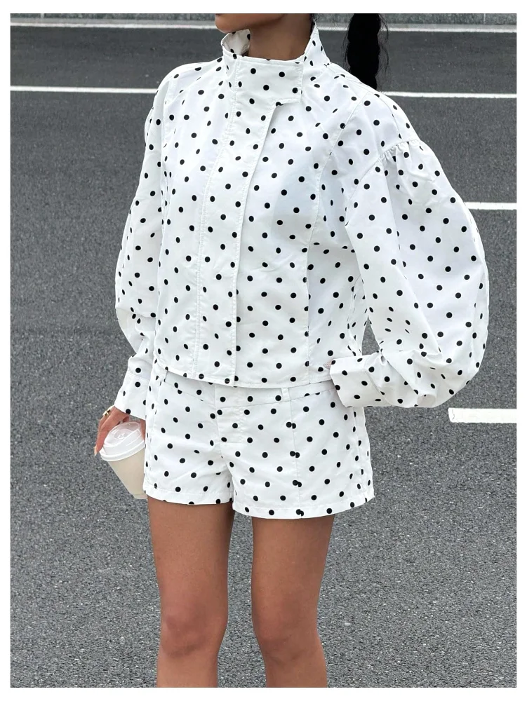MAKEMECHIC Polka Dot Two-Piece Set, collared, view 2