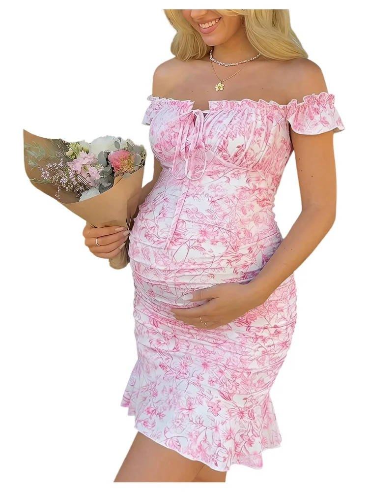 MAKEMECHIC Off The Shoulder Shower Maternity Dress