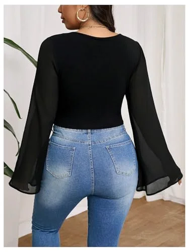 MAKEMECHIC Wrap V-Neck Bell Crop Top, view 2