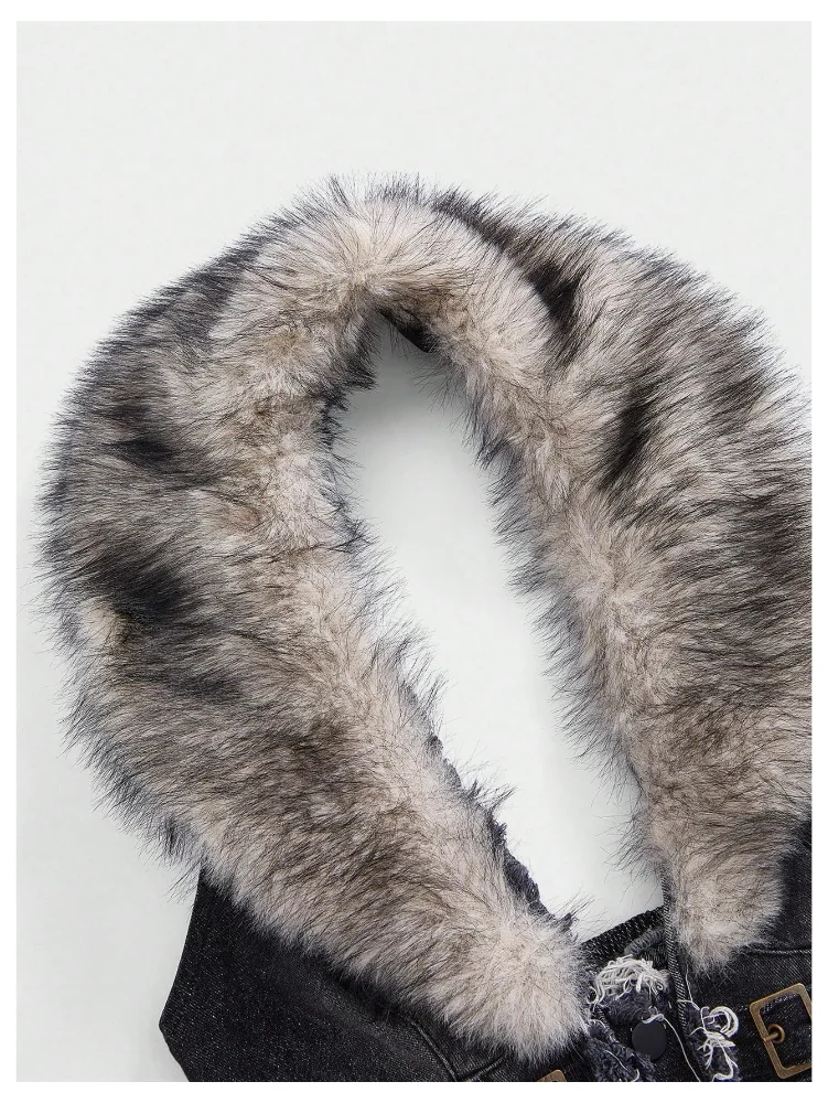 MAKEMECHIC Fur Denim Sleeveless Crop Top, view 3