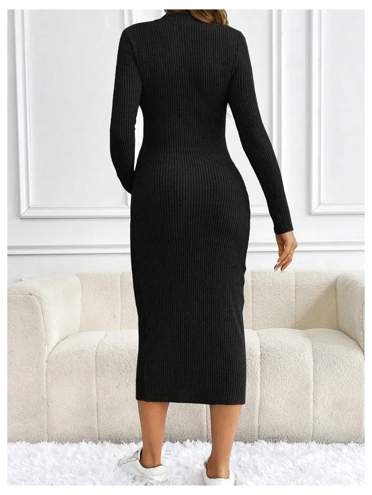 MAKEMECHIC Long Sleeve Mock Neck Knit Maternity Maxi Dress, view 2