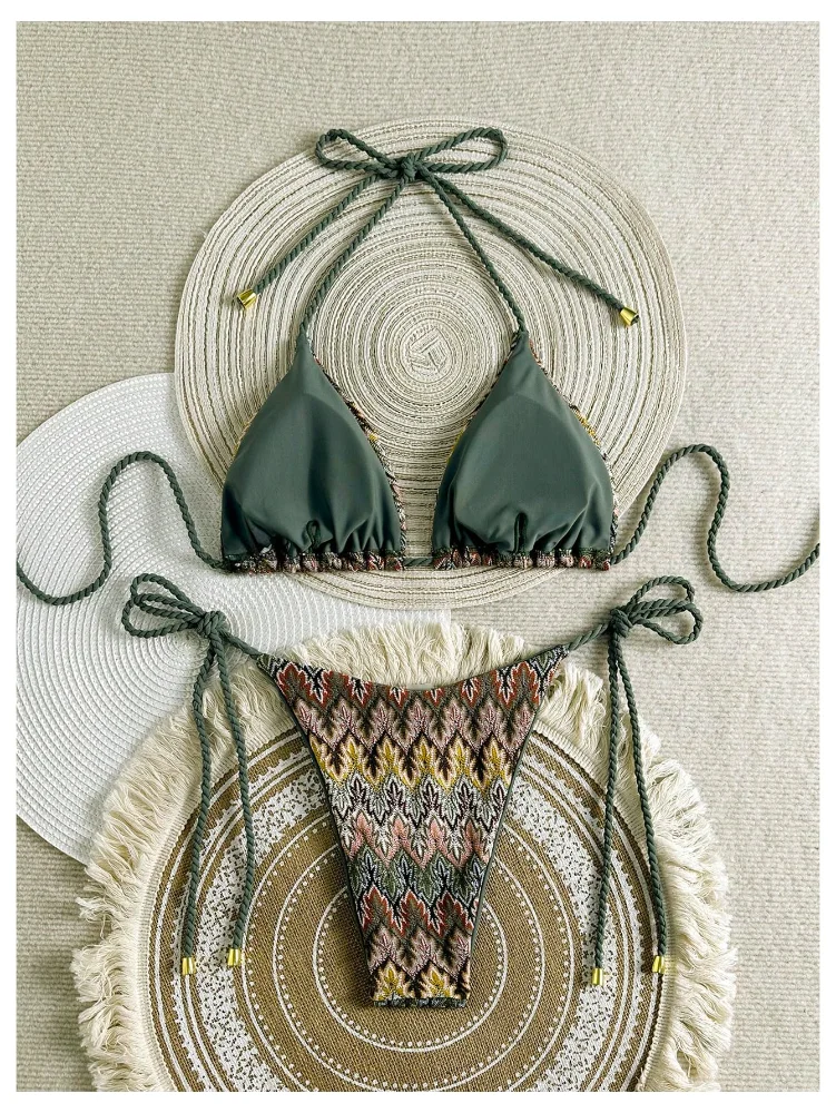 MAKEMECHIC String Triangle Low Rise Bikini Set, view 3