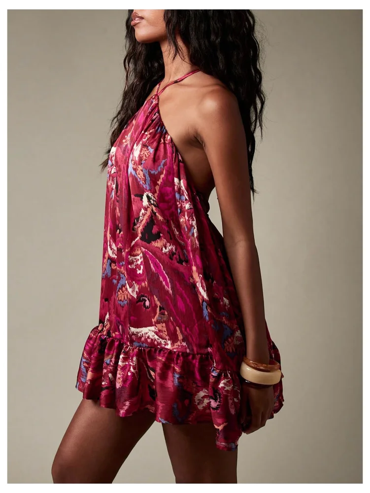 MAKEMECHIC Satin Tie Open Back Mini Dress, view 2