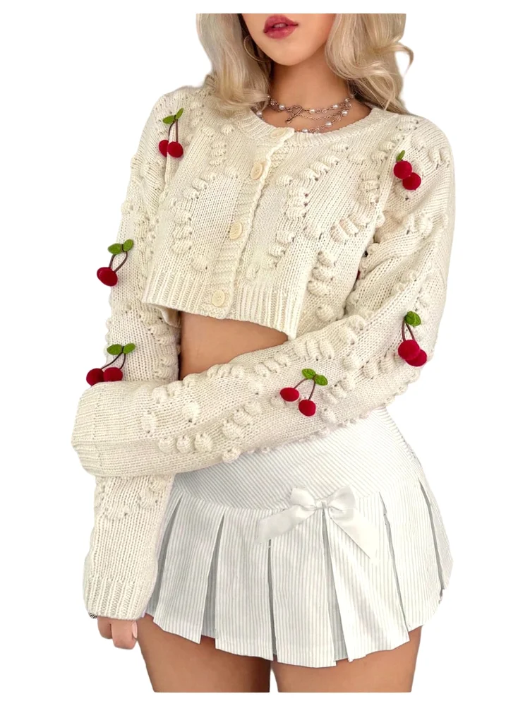 MAKEMECHIC Cropped Christmas Cherry Cardigan